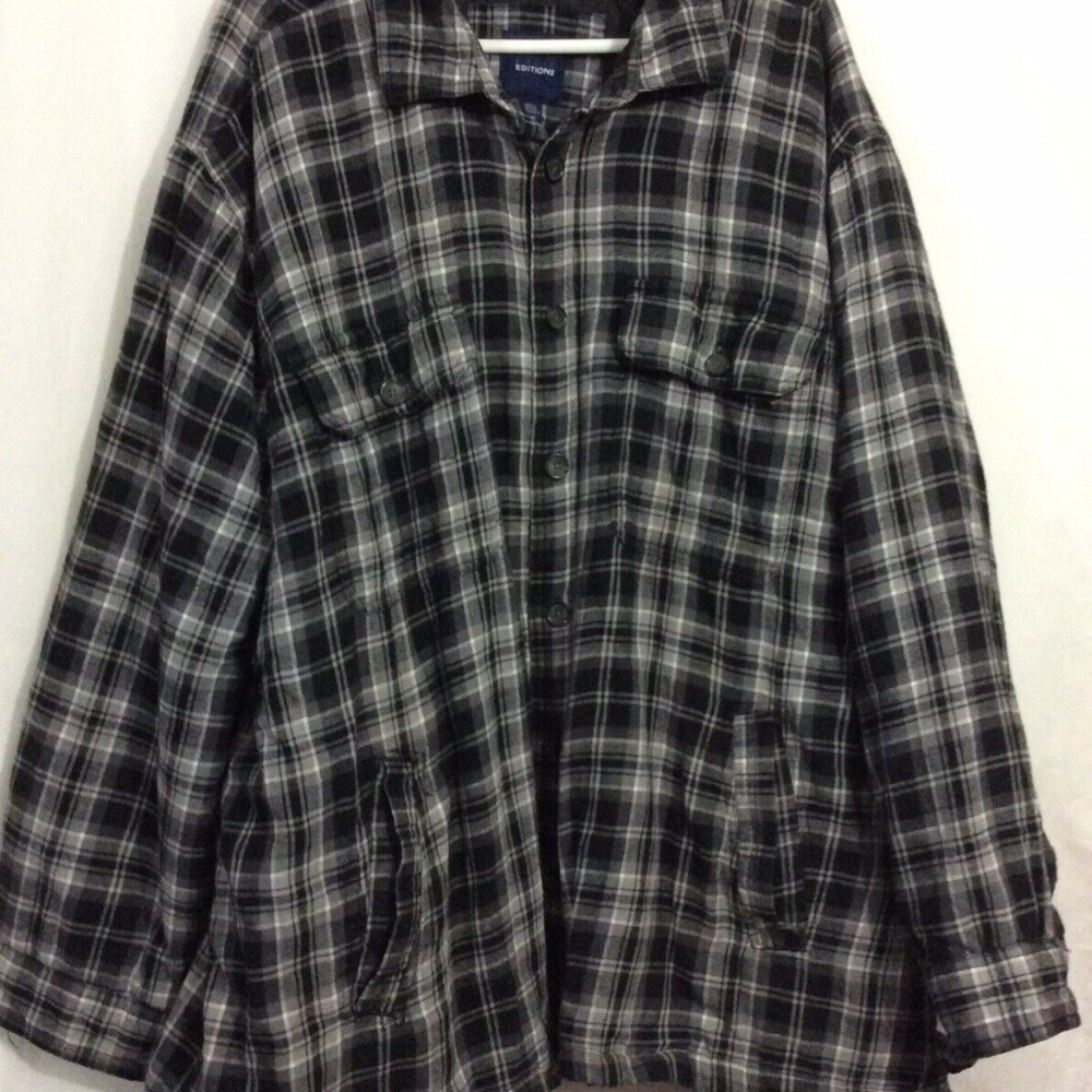Mens Size 3XL Black White Plaid Jacket Button Down